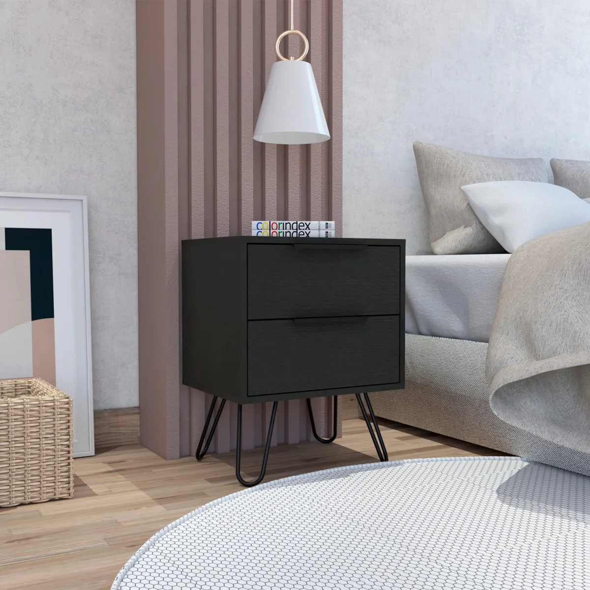 tuphen tuphen Nuvo Nightstand Two Drawers Hairpin Legs Black — product photo