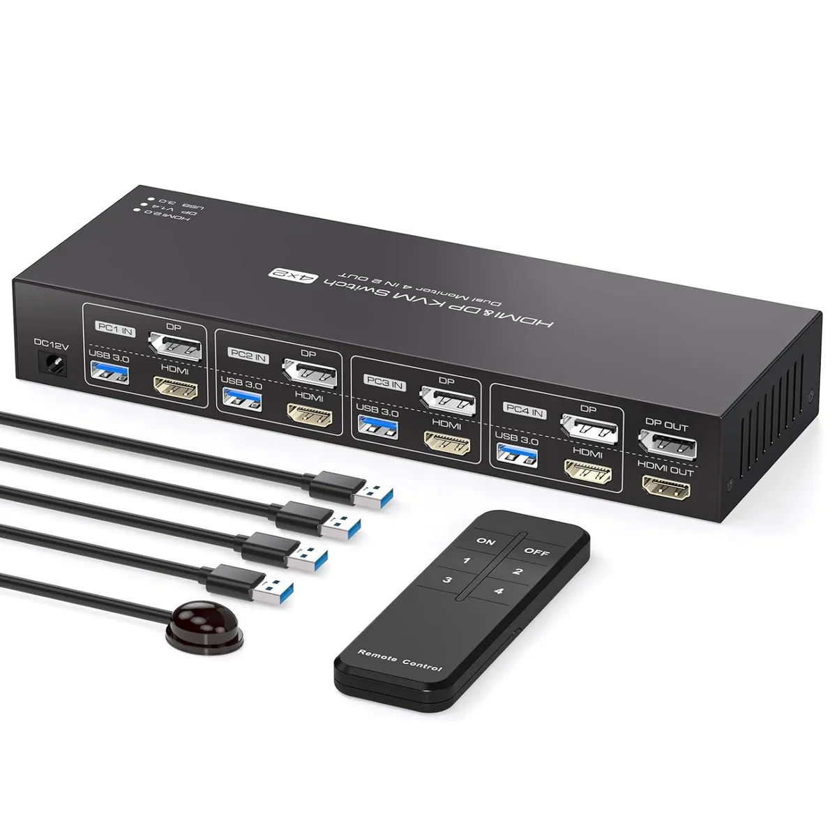 Jansicotek Jansicotek SW244-1DP1HD 4-Port Dual-Monitor KVM Switch 4K 60Hz — product photo