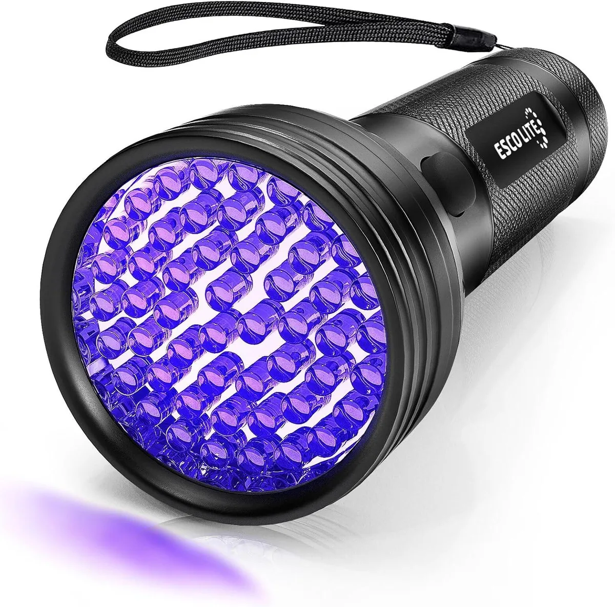 Black aluminium flashlight with 51 UV LEDs, 395 nM wavelength