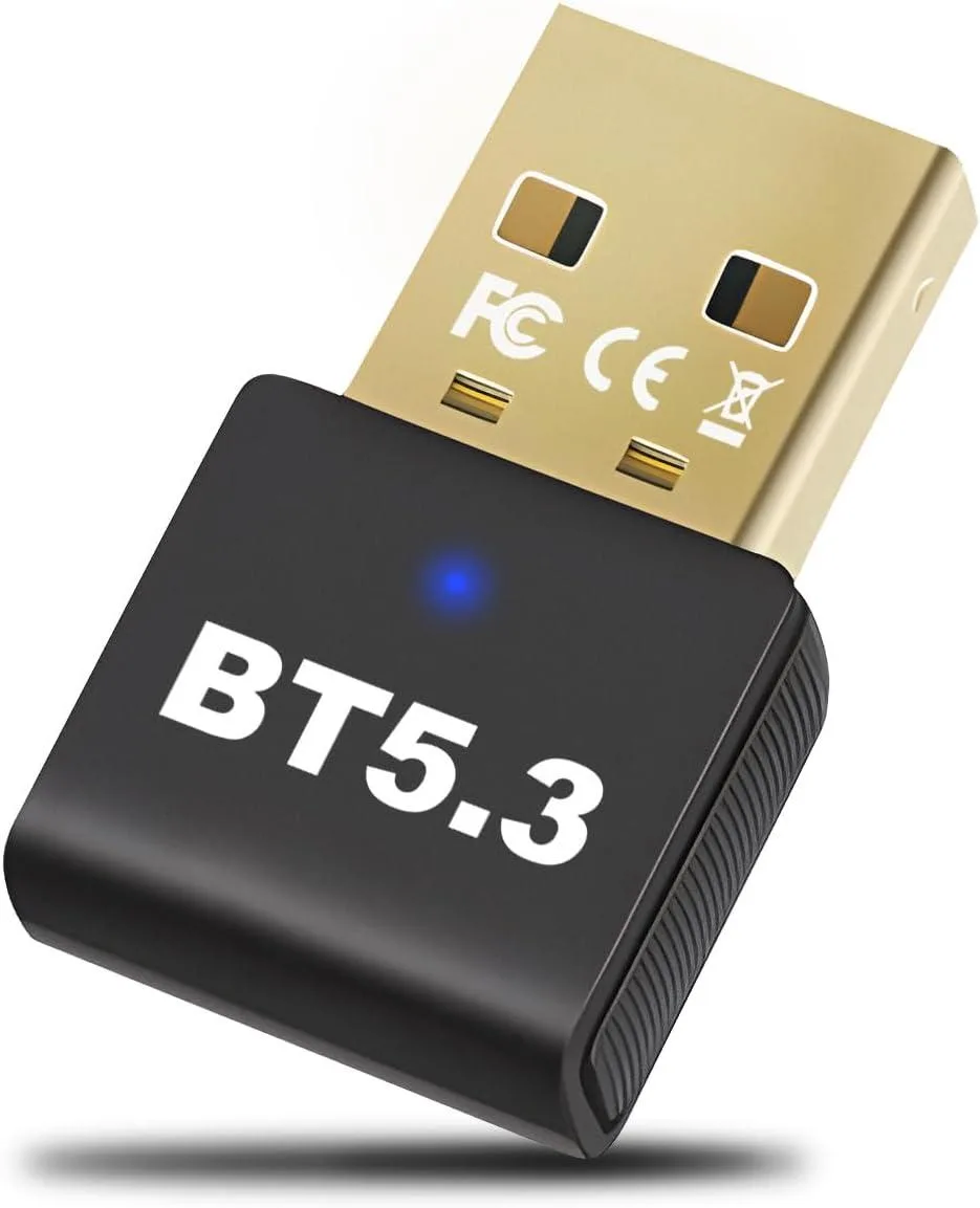 Small black USB dongle with Bluetooth 5.3 branding