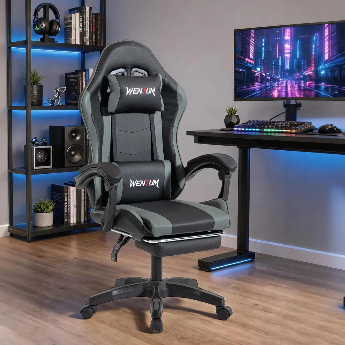 VANBOW VANBOW Gaming Chair Black/Grey 90-135° Recline 360° Swivel 3.9" Height 300lbs — product photo