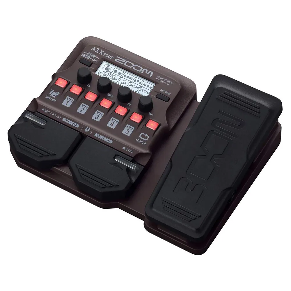 Compact multi-effect pedal with expression pedal and knobs