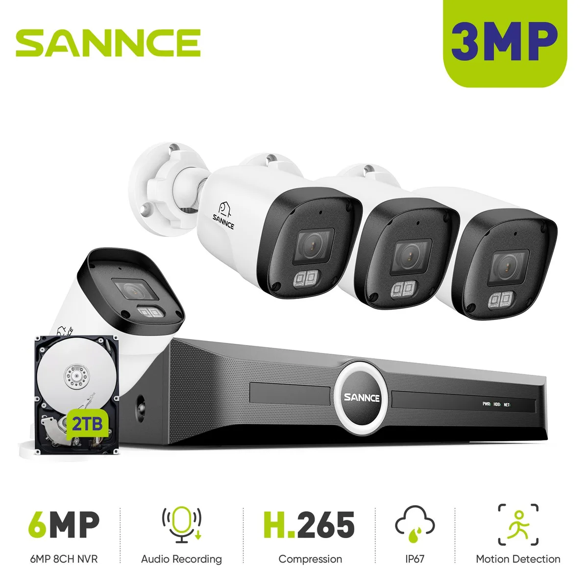 SANNCE SANNCE 3MP 8CH PoE Surveillance Security System 2TB — product photo