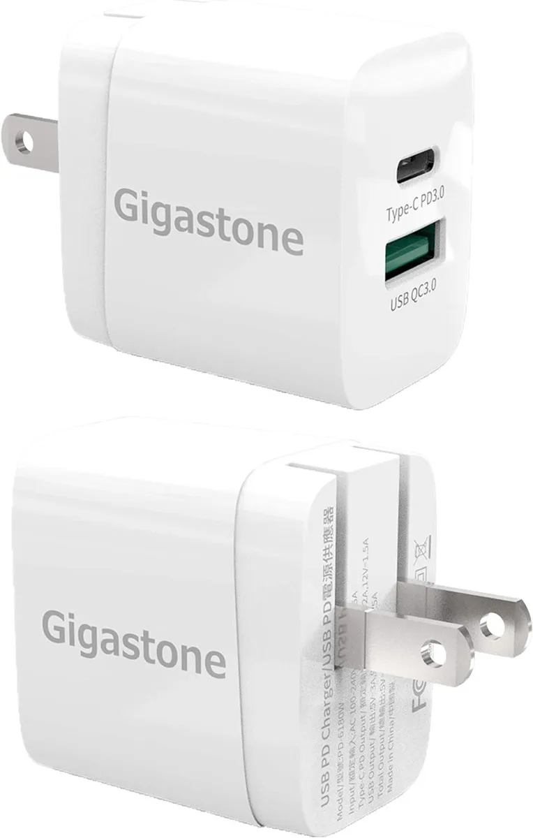 Gigastone Corporation Gigastone Corporation 2-Pack 20W USB-A + USB-C charger PD/QC 3.0 — product photo
