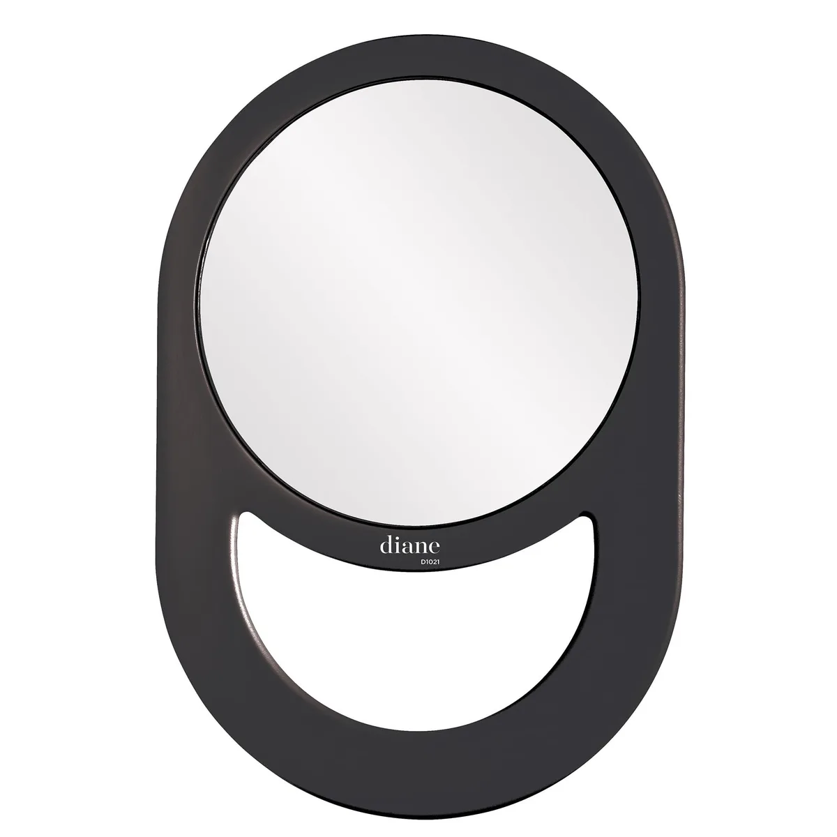 Black round hand mirror with handle, 7.5 inch diameter, lightweight portable design