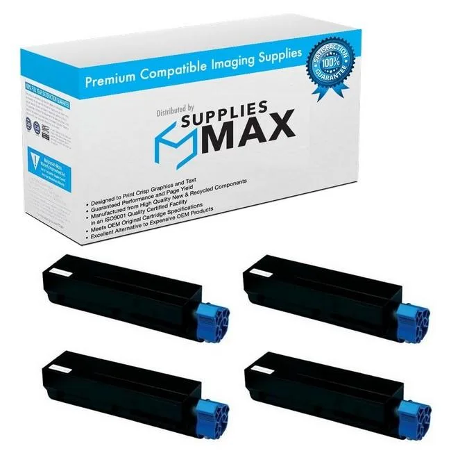 SuppliesMax SuppliesMax OKI45807101_4PK Black Toner Cartridge 4 Pack 3000 Pages — product photo