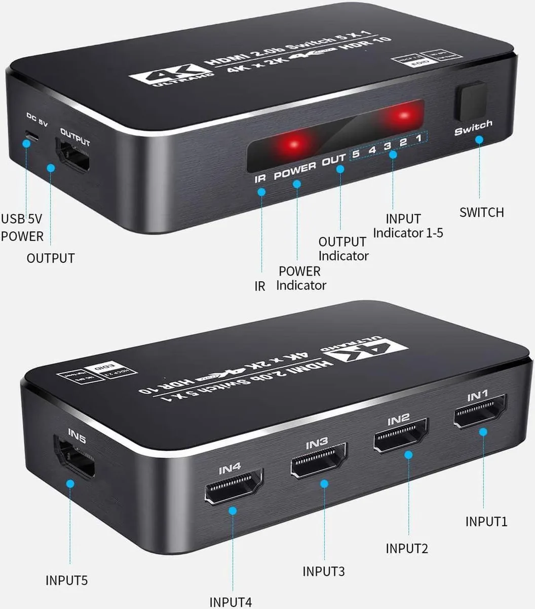 Vszerda Vszerda 5 Port HDMI Switch 4K@60Hz HDR HDCP 2.2 IR Remote — product photo