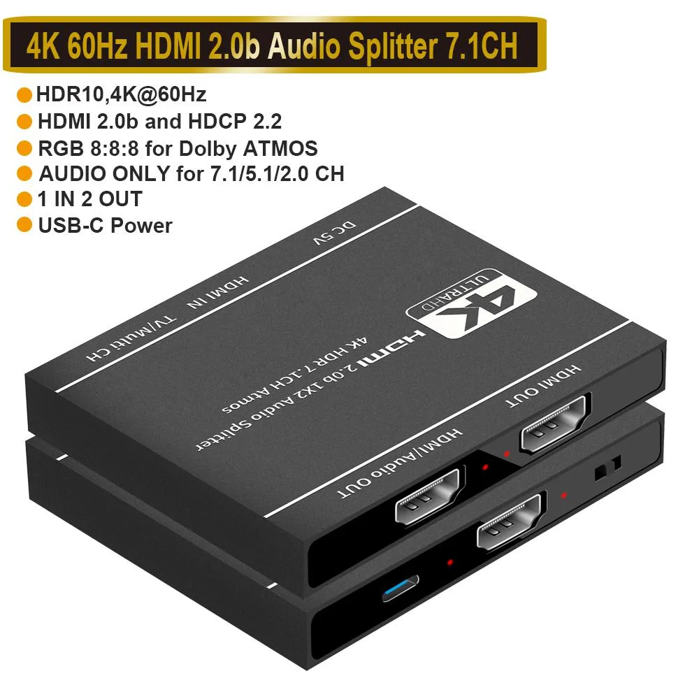 AUBEAMTO AUBEAMTO HDMI 2.0 Splitter 1x2 Audio Extractor 4K@60Hz — product photo