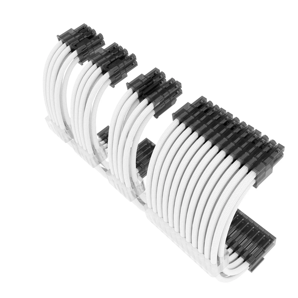 Qinghai Electronics Qinghai Electronics Sleeved PSU Extension Kit White 30cm 24-pin 4+4-pin 6+2-pin x2 16AWG Cable Comb — product photo