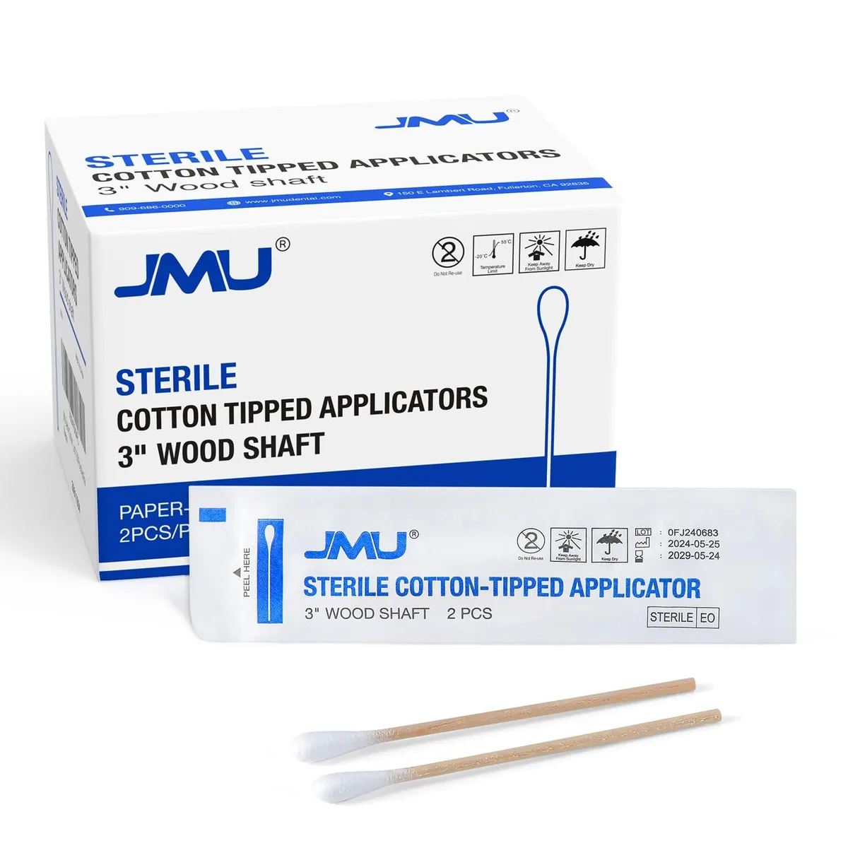  JMU 20611004 Sterile Cotton Tipped Applicators 3" 200 Count — product photo
