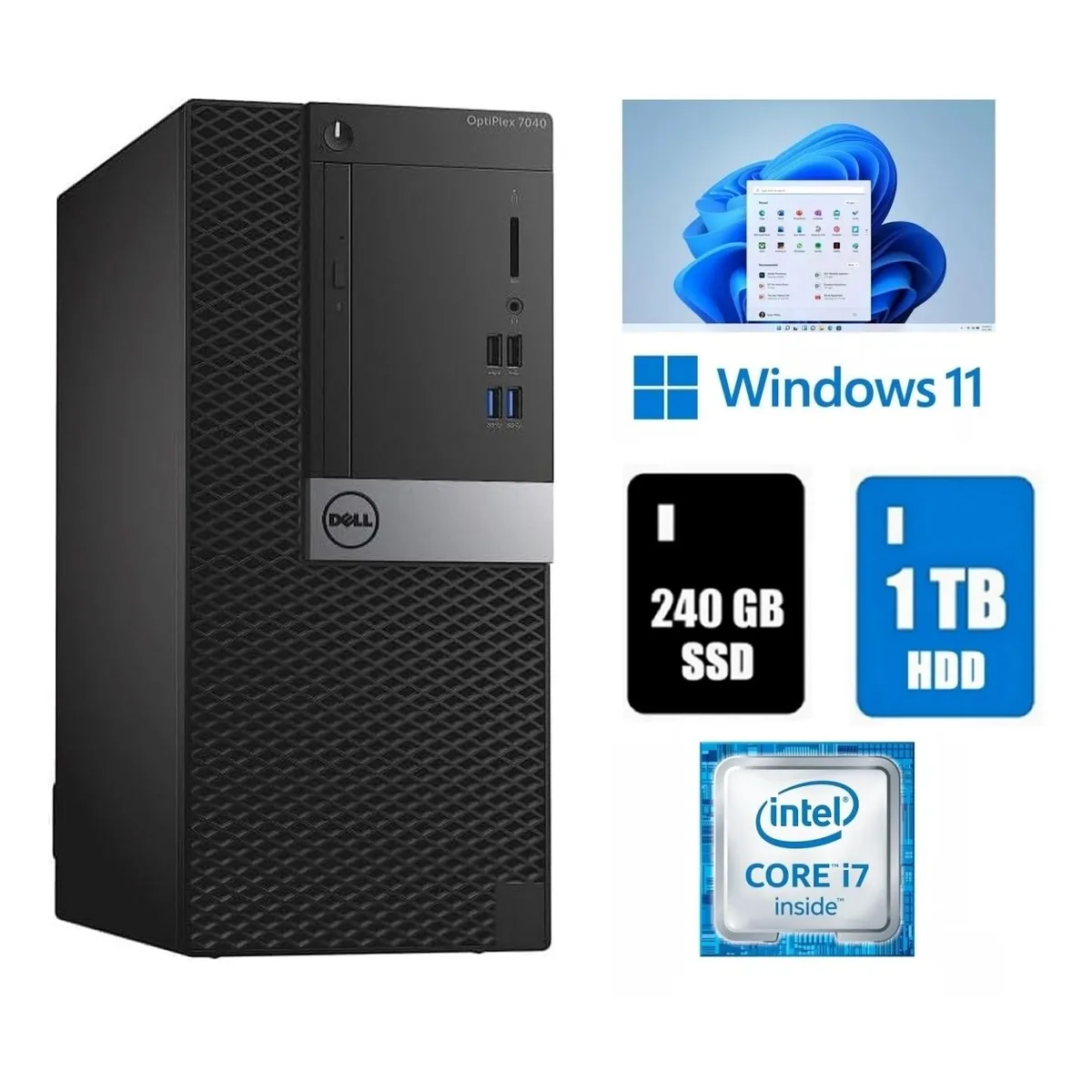 DELL DELL OptiPlex 7040 MT Core i7 6th Gen 16GB DDR4 1TB HDD 240GB SSD desktop PC — product photo