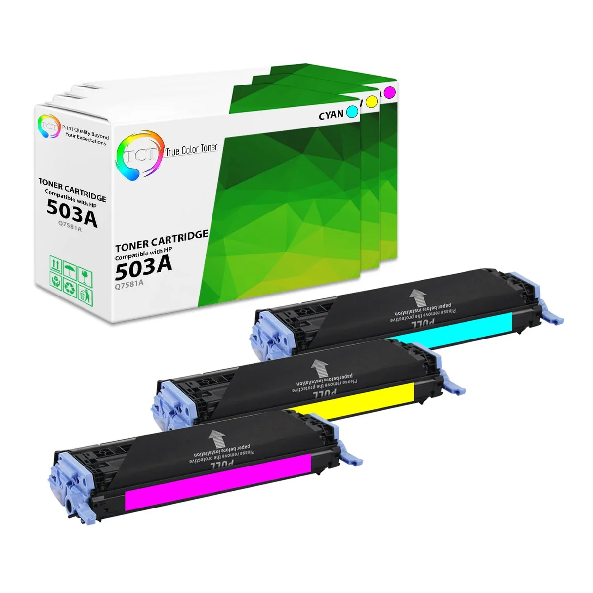 True Color Toner True Color Toner 503A 3 Pack toner cartridge Q7581A Q7582A Q7583A — product photo