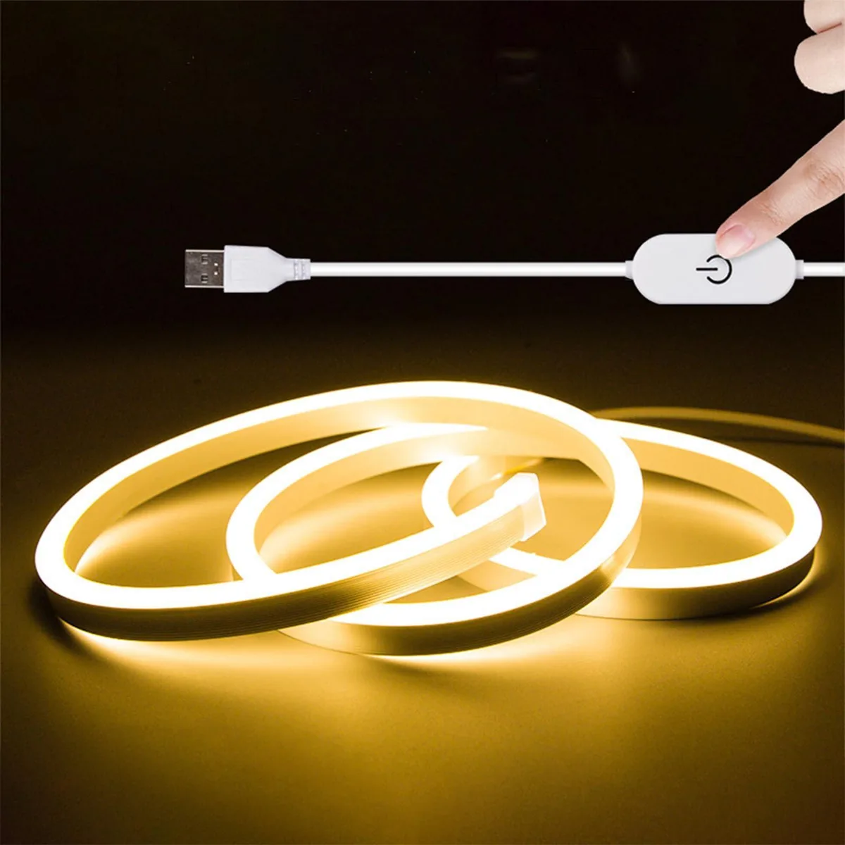 White 3.28ft flexible neon LED strip with touch controller