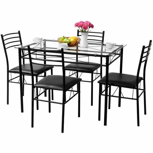 SlickBlue SlickBlue 5 pc Glass Dining Set 42" x 27.5" x 30" Black — product photo