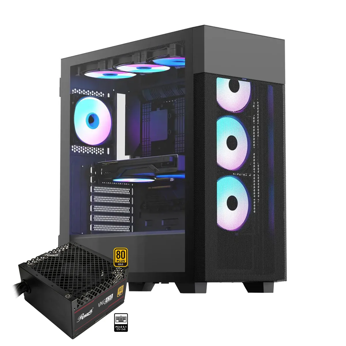 Rosewill Rosewill FBM-X7-650 ATX mid-tower PC case, 650W PSU, 4 ARGB fans — product photo