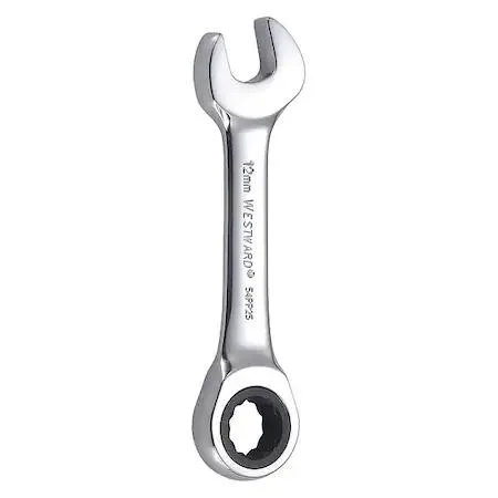 Chrome 12 mm ratcheting stubby wrench, 4 in long