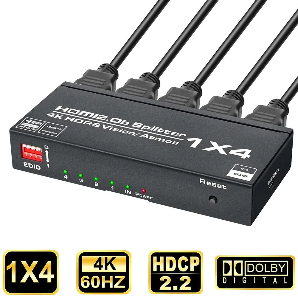 ESTONE ESTONE OZF3-1 1x4 HDMI 2.0 Splitter 4K@60Hz Amplifier Support Xbox PS4 PS3 Fire Stick Roku Blu-Ray — product photo