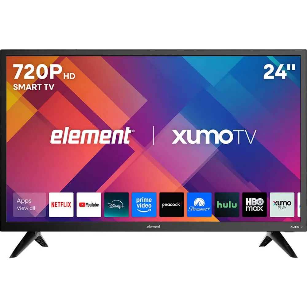 A slim black 24 inch LED television on a small stand