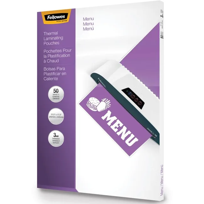 FELLOWES FELLOWES 52013 Thermal Laminating Pouches Menu 50/Pack 11.5" x 17.5" 3 mil — product photo