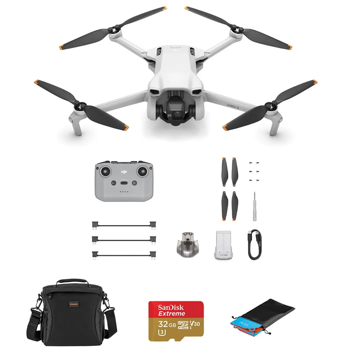 DJI DJI Mini 3 drone with RC-N1 remote, 32GB microSD, bag, landing pad — product photo