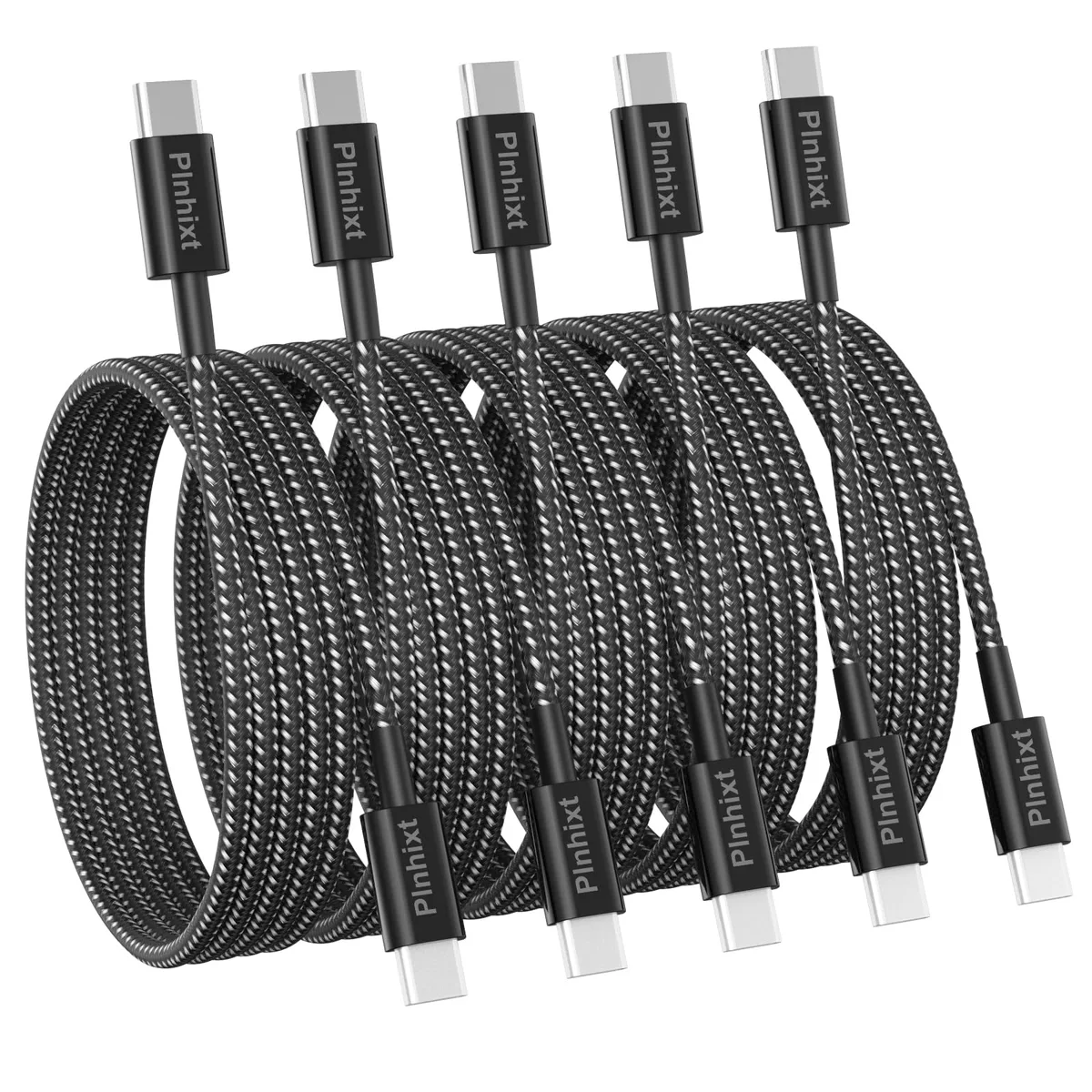 No Sew No Sew USB-C to USB-C Cable 5-Pack 6 ft 60W Nylon Braided Black — product photo