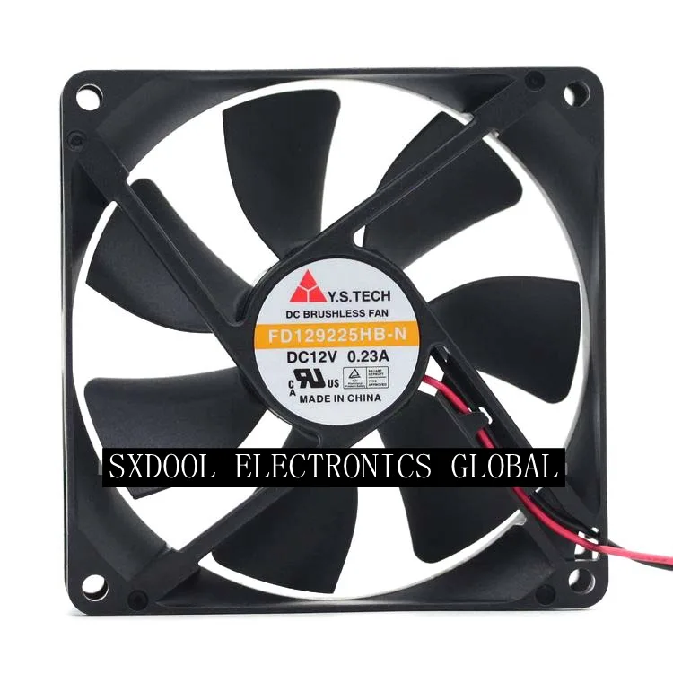 Square black 90mm frame fan with transparent blades and two-wire connector