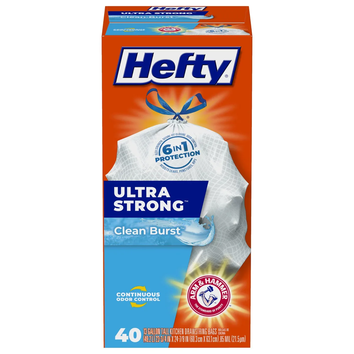 White 13 gallon drawstring trash bags, 40 count, Clean Burst scent