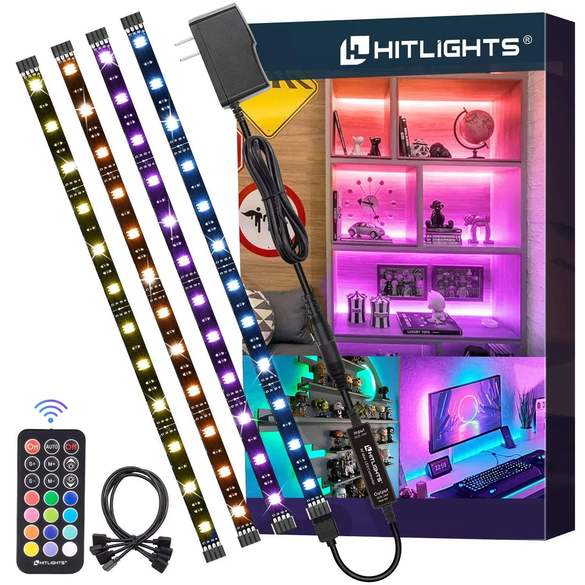  HitLights RGB LED Strip Light Kit 4ft Pre-Cut 5050 12V 14.4W RF Remote — product photo