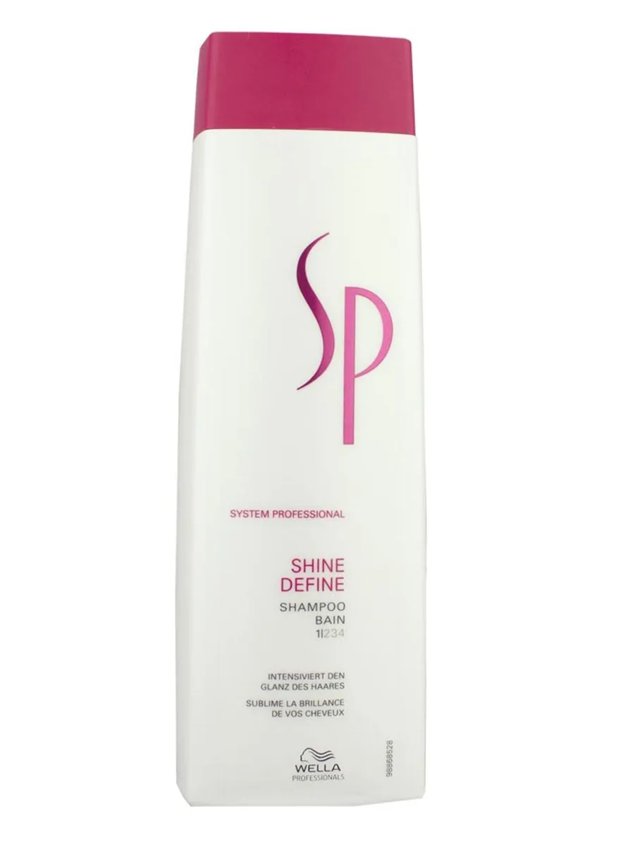 White cylindrical 250ml shampoo bottle with silver cap and multicoloured label