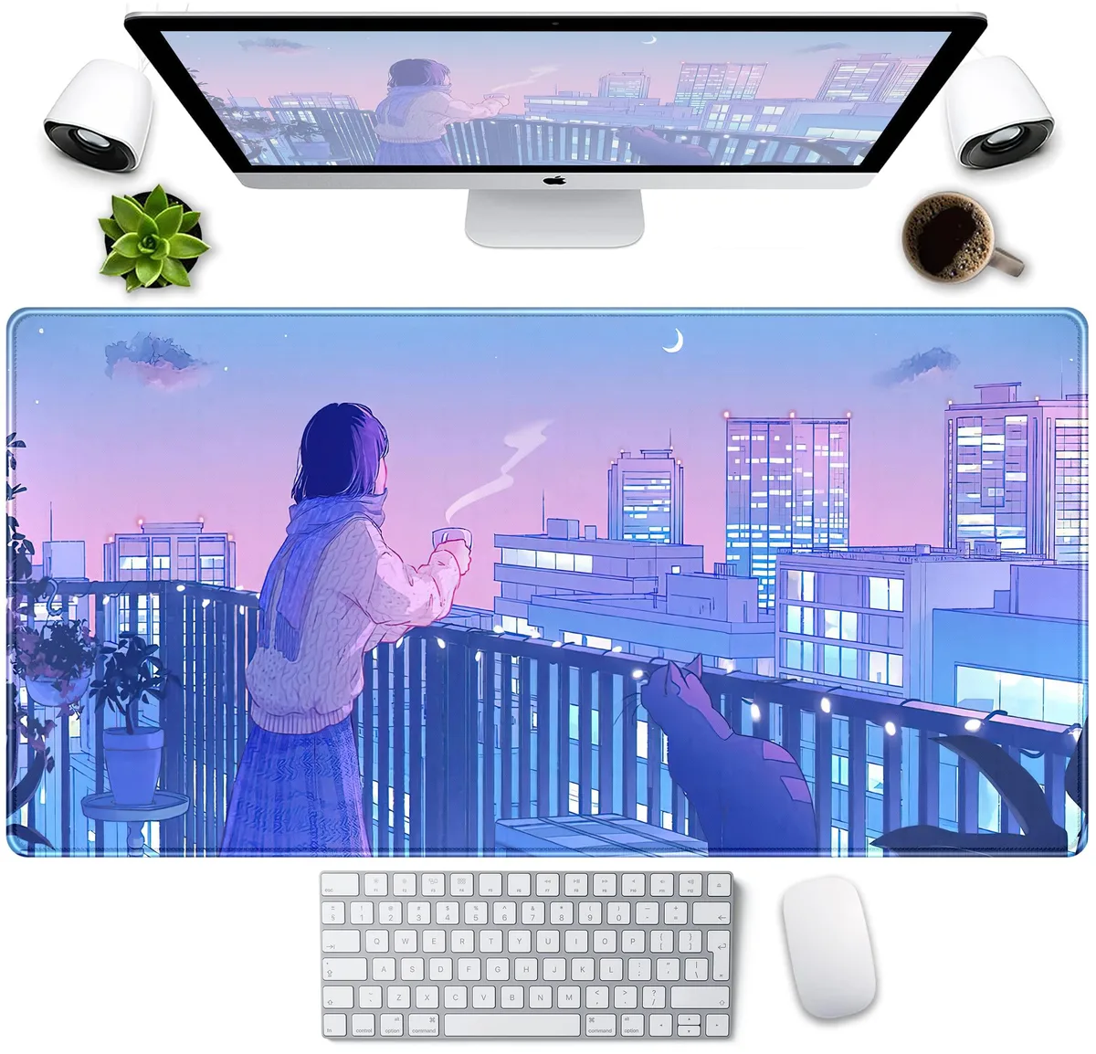 KEHIPI KEHIPI Purple Anime Cat Desk Mat 31.5x15.75 in — product photo