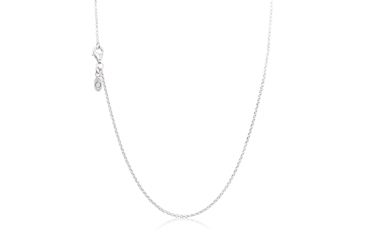 Sterling silver adjustable chain necklace with three length options, shiny metallic finish