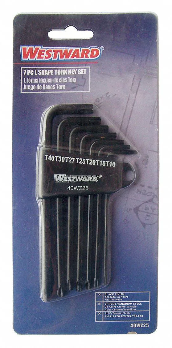 Seven black oxide Torx keys T10 to T40 in plastic index