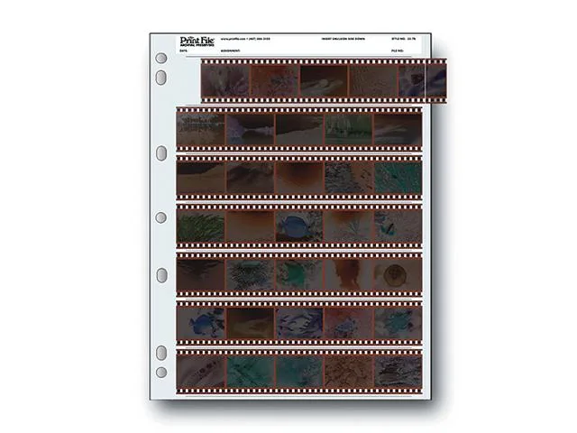 Clear archival negative sheets in a pack of 25, each holding 35 frames