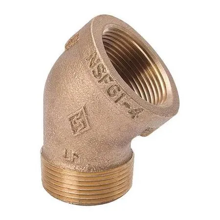 Brass 45-degree street elbow with male and female threaded ends