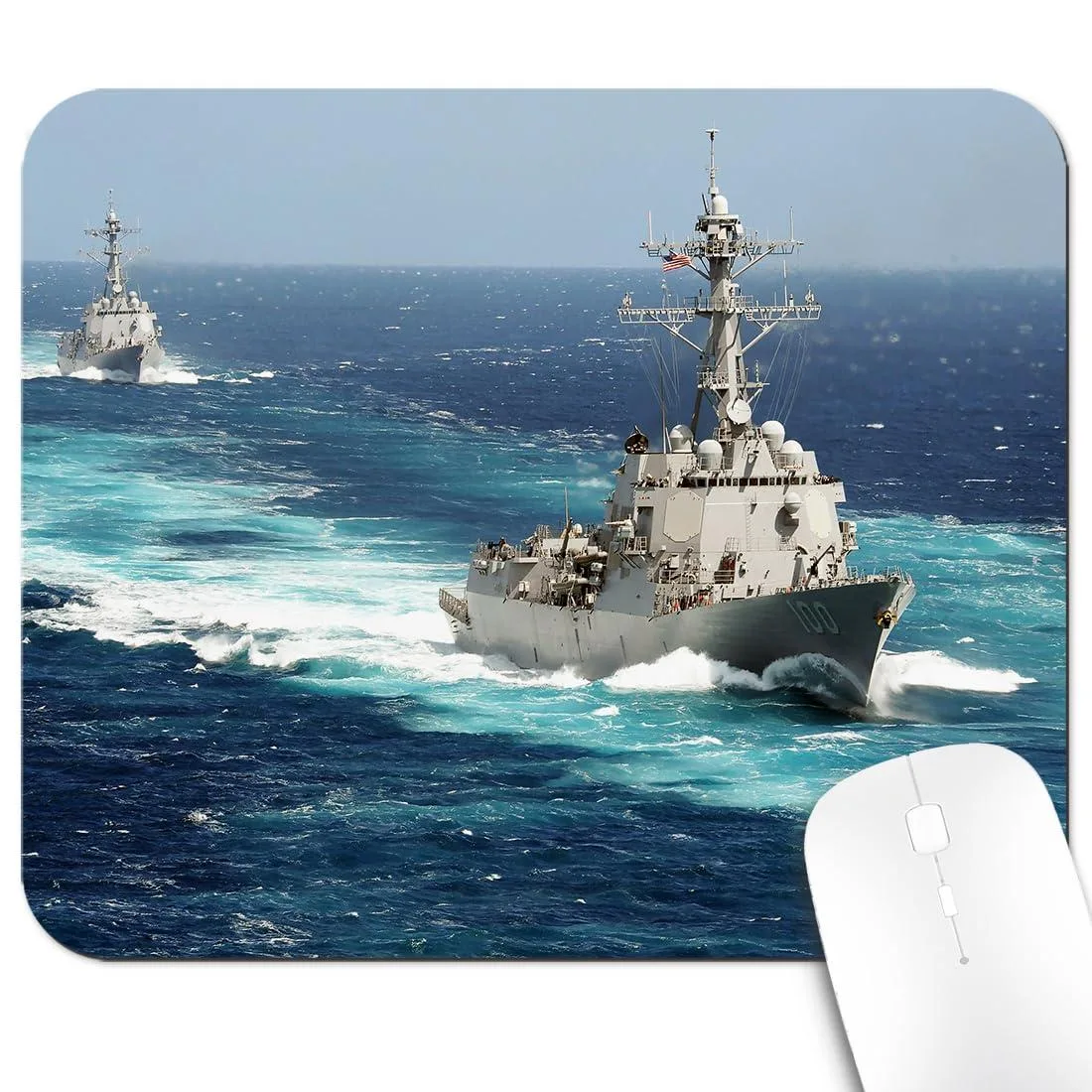 Rectangular mouse pad 9.5 by 7.9 inches with colourful Art43 destroyer artwork and rubber base