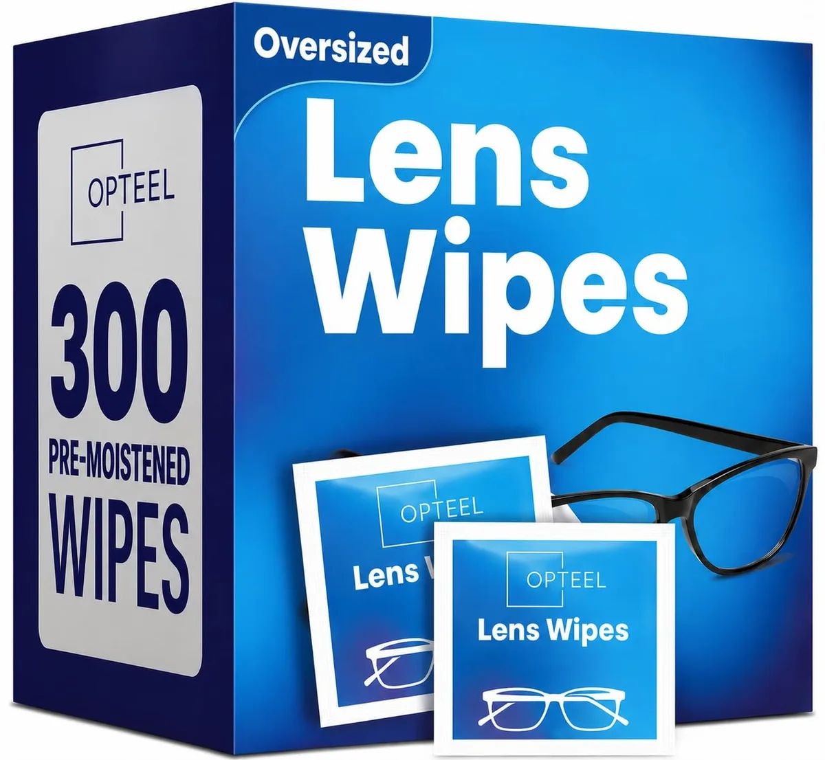 White rectangular box containing 300 individually wrapped screen cleaning wipes