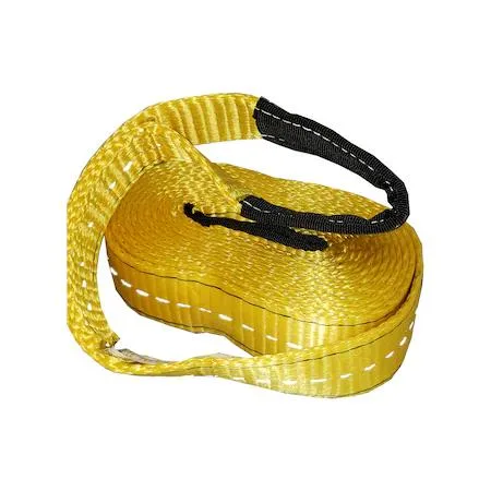 Yellow reflective recovery strap with reinforced loop ends