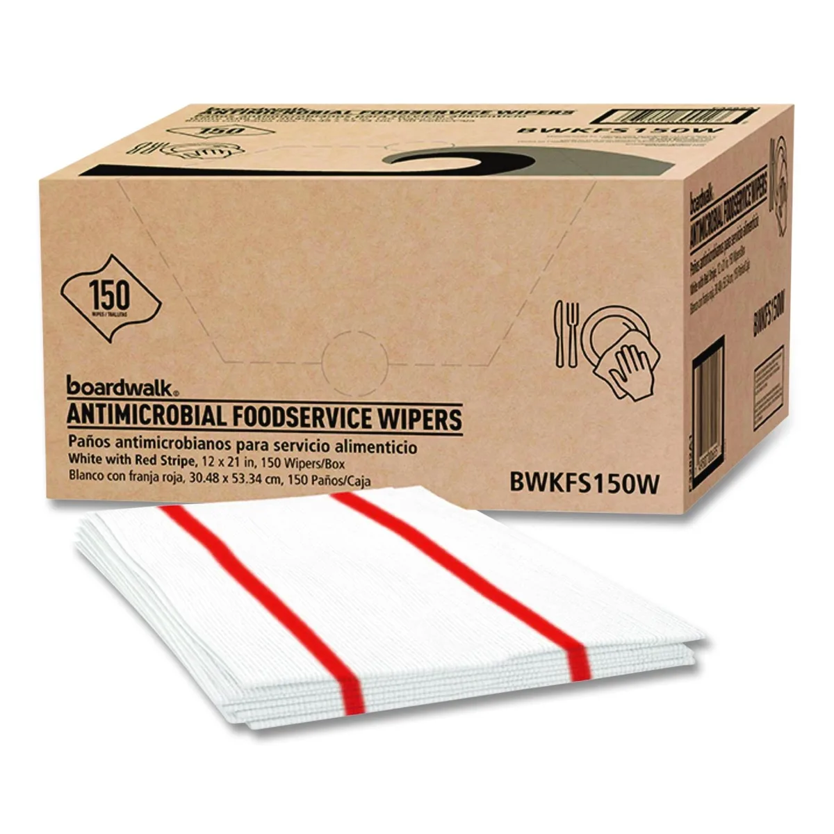 Boardwalk Boardwalk Antimicrobial Foodservice Wipers 1-Ply 12 x 21 Red/White 150/Carton 3282 — product photo