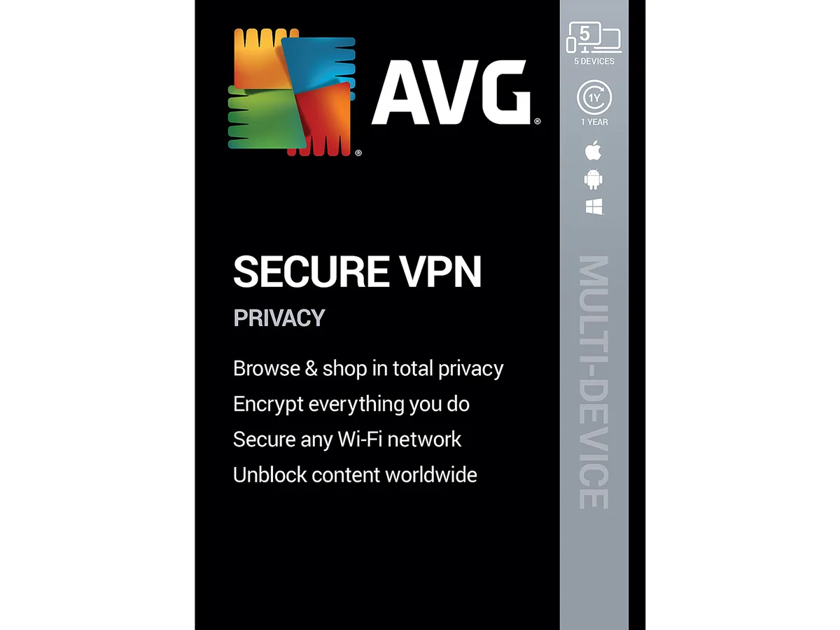AVG AVG Secure VPN 2022 5 Devices 1 Year AVG-VPN20T12ENK-05 — product photo