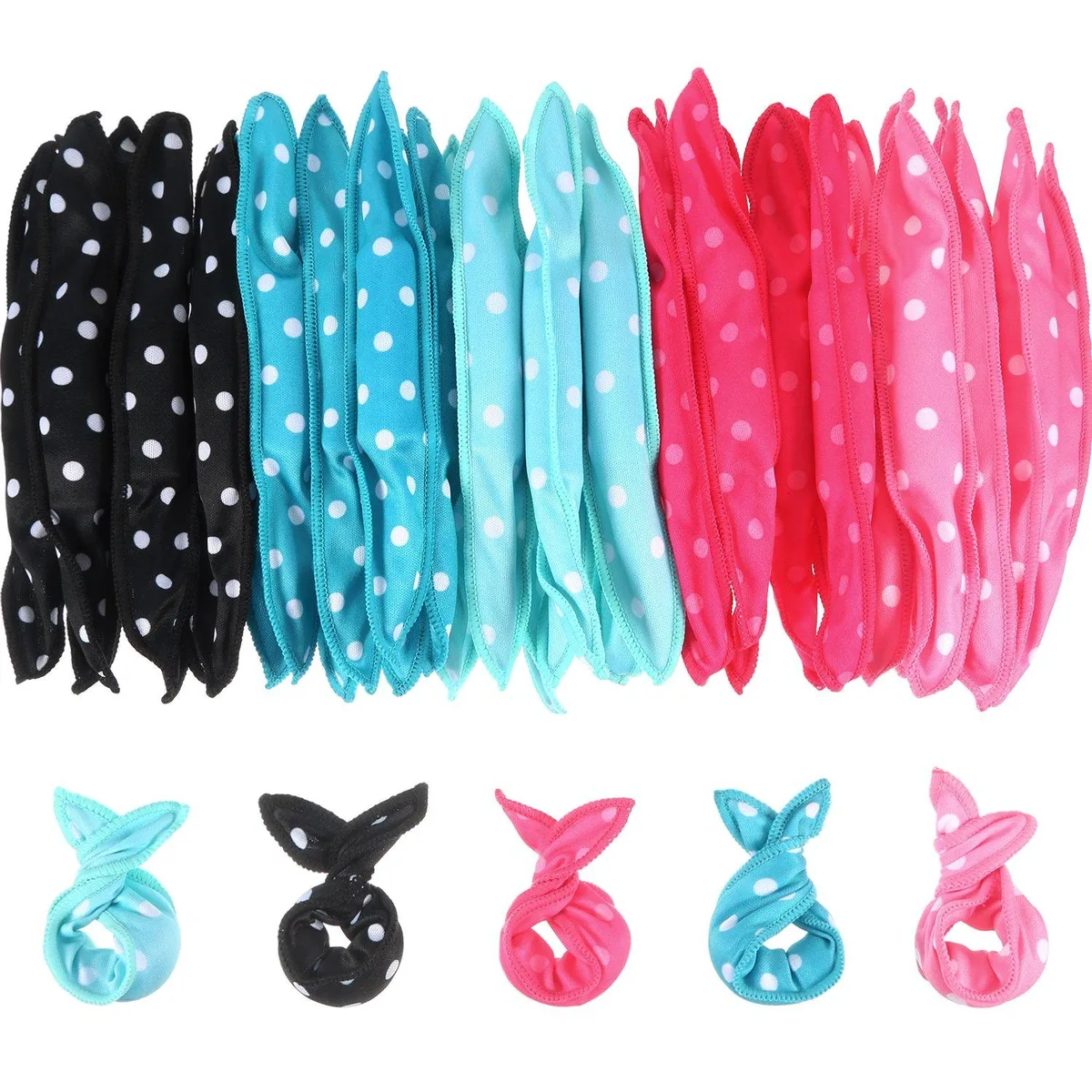 Forty multicolour foam hair rollers in a pack