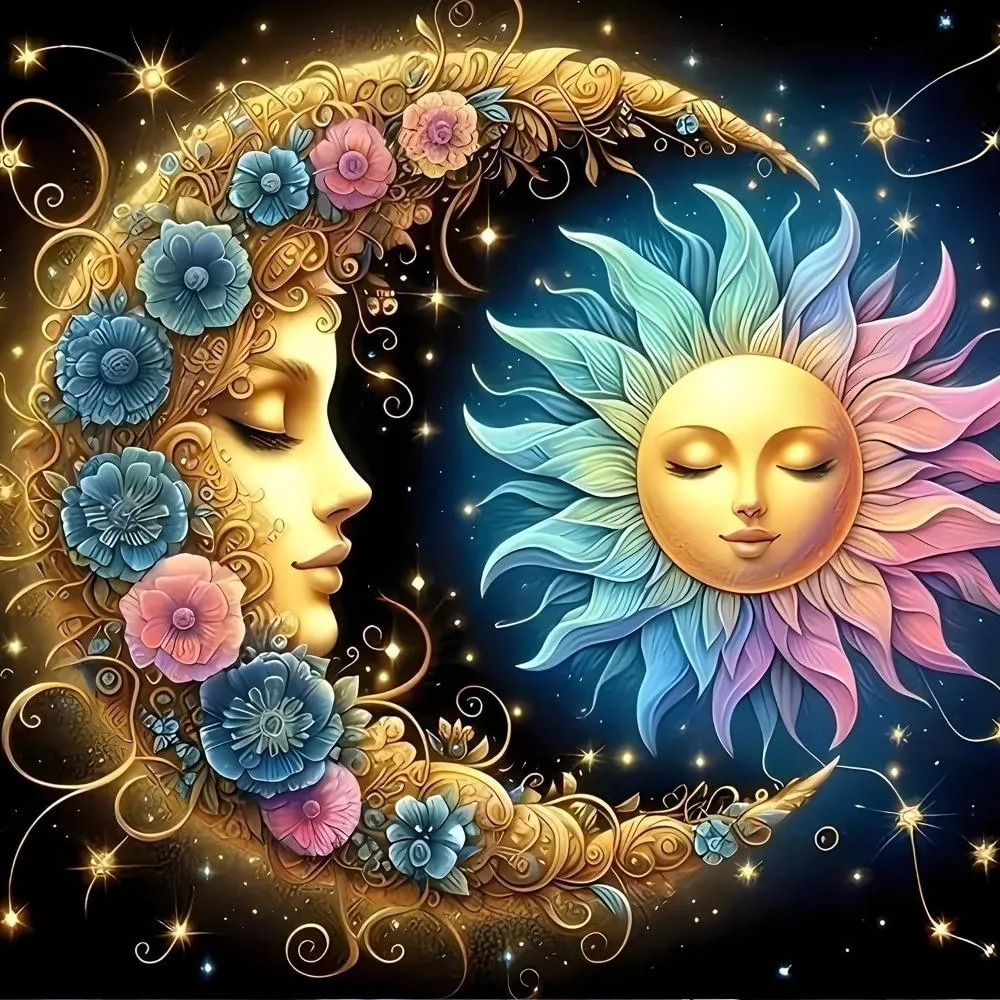None Continuous None Continuous DIY 5D Sun and Moon Diamond Art Kits Colourful Flowers Round Full Drill needle art — product photo