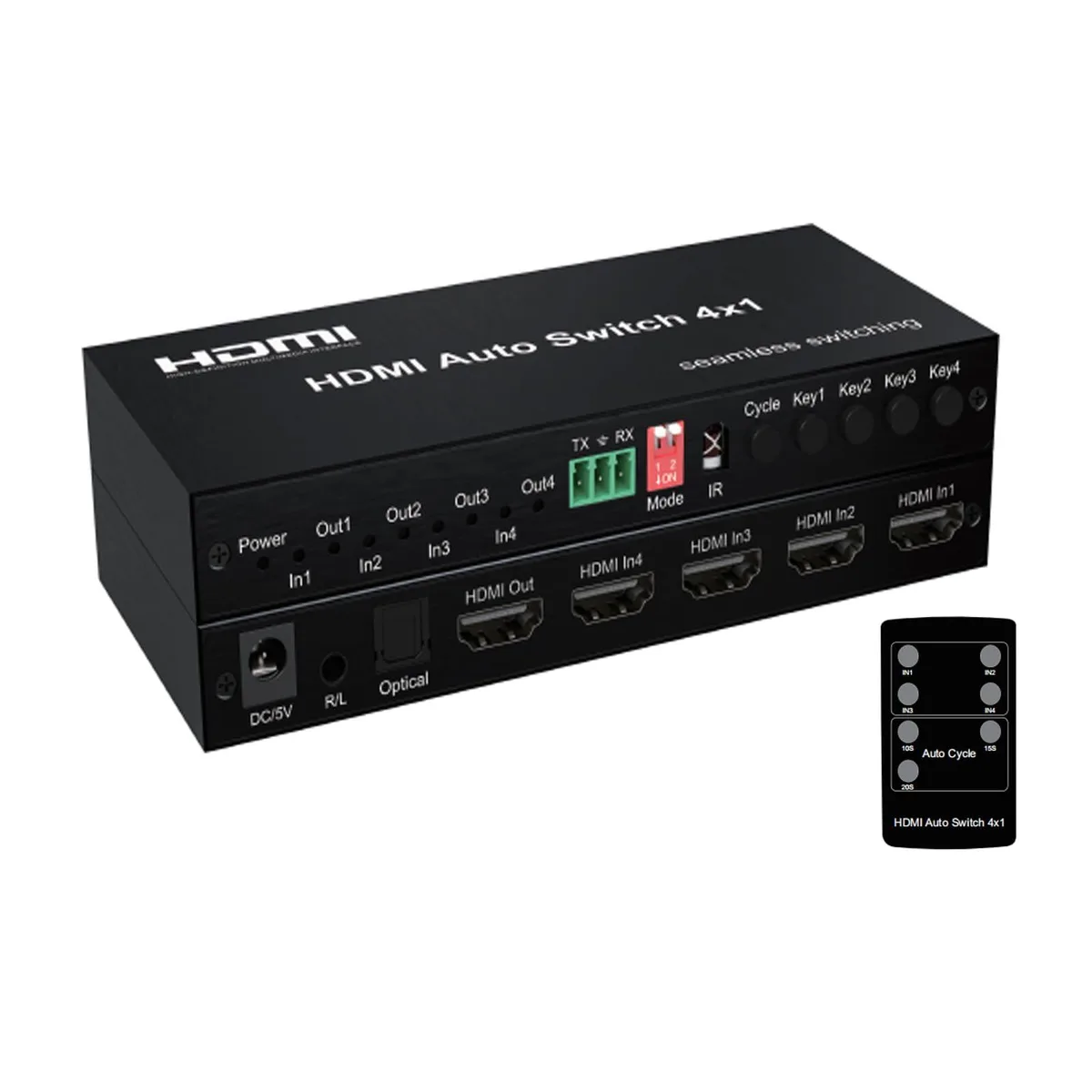 Vszerda Vszerda HDMI Switch 4×1 1080p 60Hz Optical 3.5mm Cycle 10 15 20s — product photo
