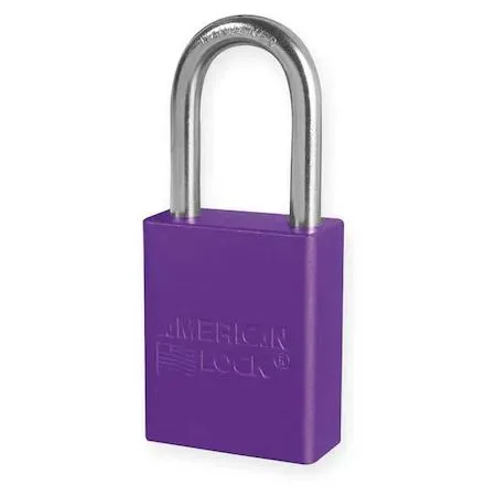 Purple anodized aluminum padlock with boron alloy shackle