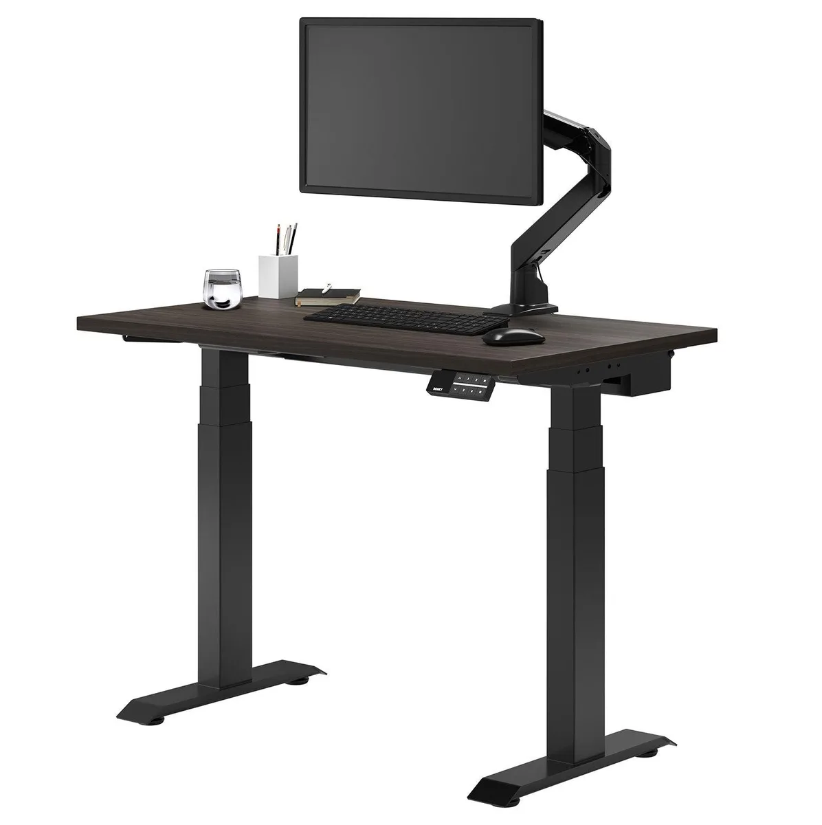 Desky Desky Dual Mini Sit Stand Desk Burnished Wood 40 x 24 in Matte Black — product photo