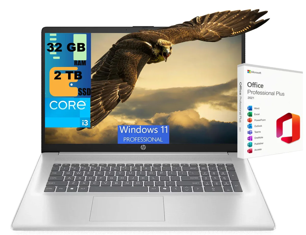 HP HP 17 laptop Intel Core i3-N305 32GB 2TB SSD 17.3" HD+ Silver Windows 11 Pro 2021 — product photo