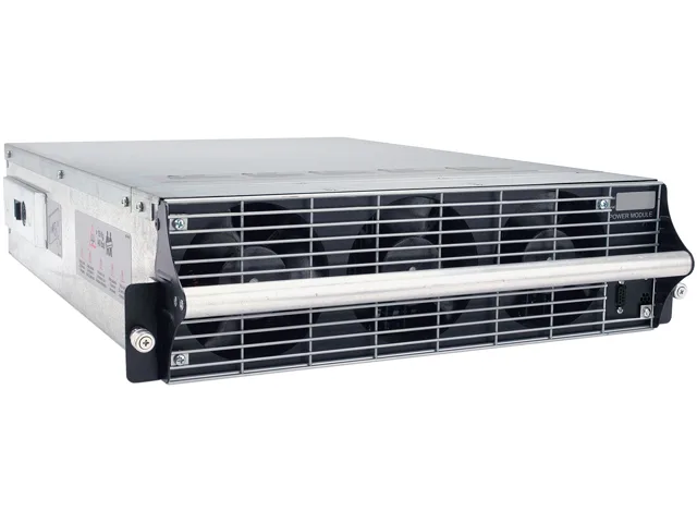 Rectangular metal chassis with front handle and ventilation slots, rack-mount form factor