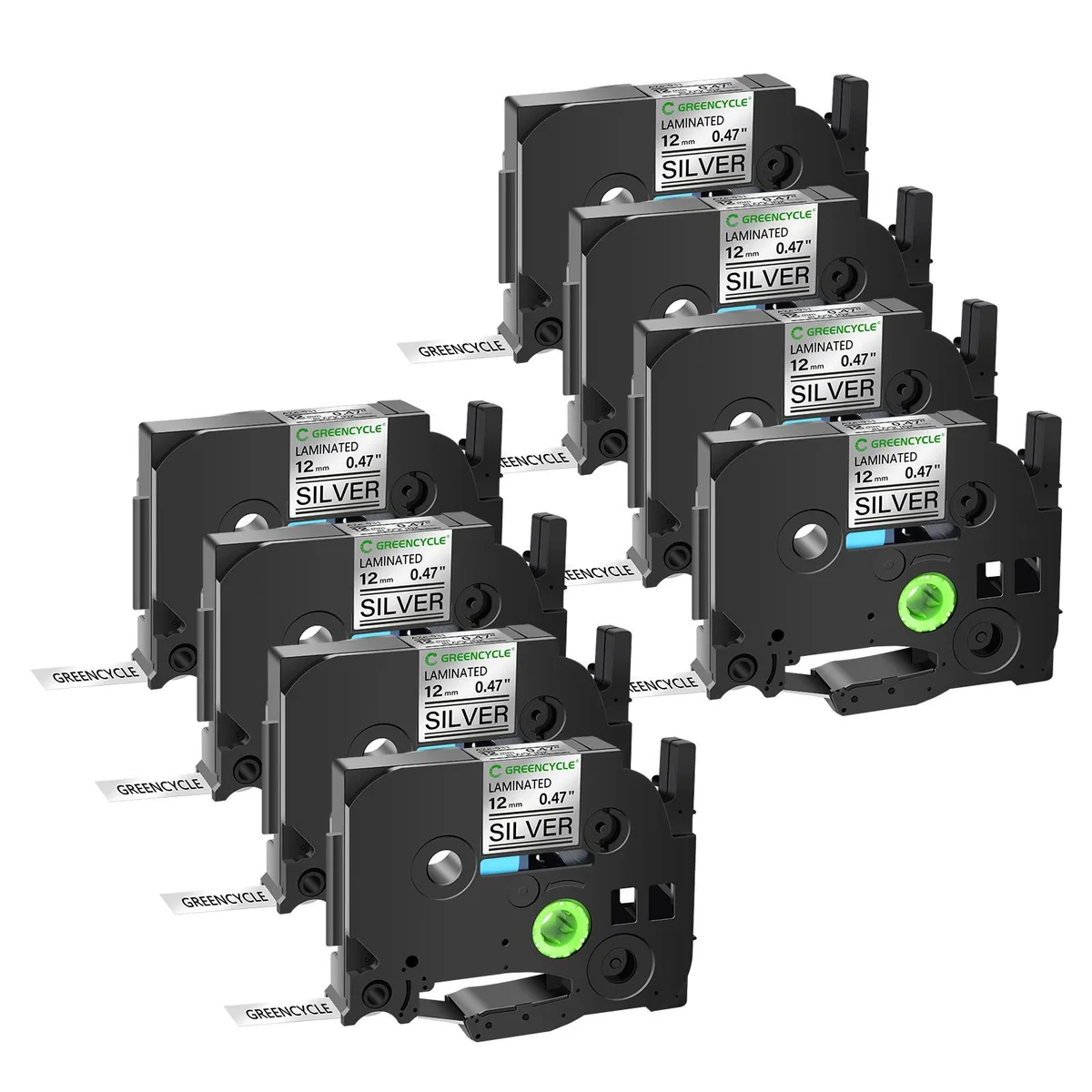 GREENCYCLE GREENCYCLE TZe-931 12mm 26.2ft Black on Silver Laminated Tape 8 Pack — product photo