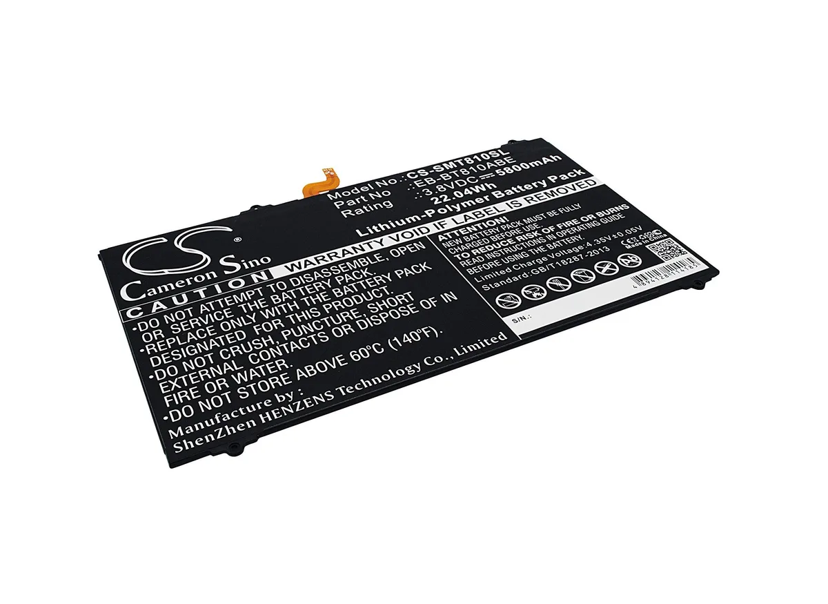 Rectangular slim lithium-polymer tablet battery, silver-grey finish, connector ribbon visible