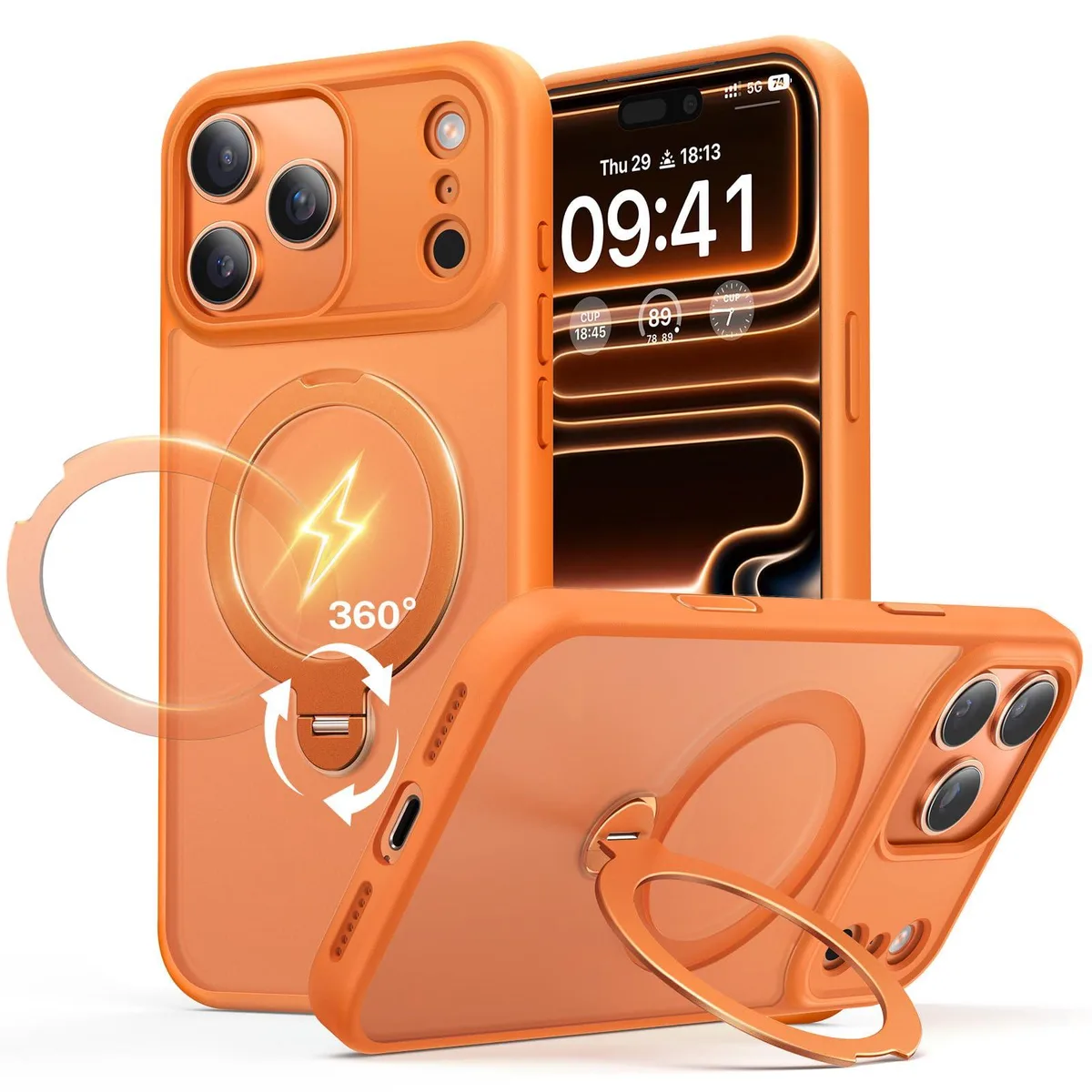 Peek iPhone 17 Pro Max Case 360° Spin Stand Orange cell phones - unlocked — product photo