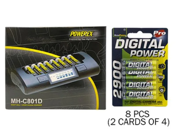 Maha Energy Corp. Maha Energy Corp. MH-C801D charger with 8 AA 2900 mAh NiMH batteries — product photo